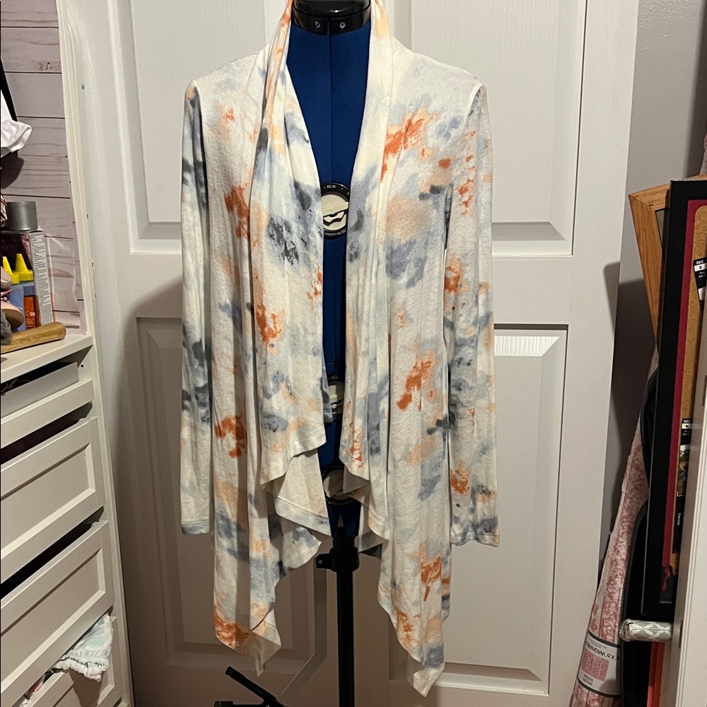 Bobeau Cream, Orange, and Blue Women's Top
